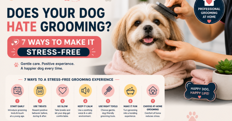 dog grooming anxiety Delhi — calm at-home grooming session Tailsgroom